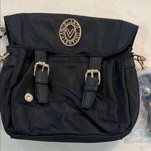 Valentino Orlandi Crossbody Bag Black Vegan Leather Nylon Wallet Zip Picket NWT